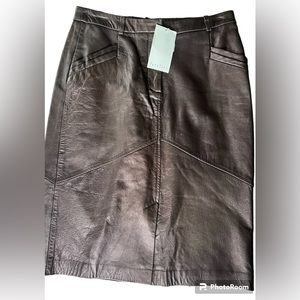 PARALLEL LEATHER LAMBSKIN SKIRT ESPRESSO BROWN SIZE 6 NWT